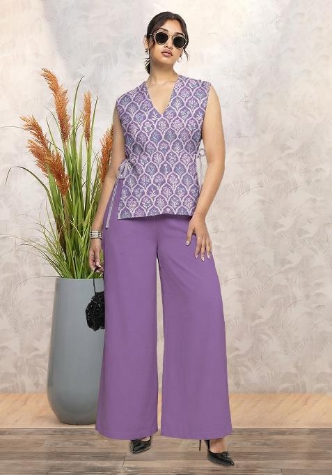 Lilac Zari Satin Fusion Set