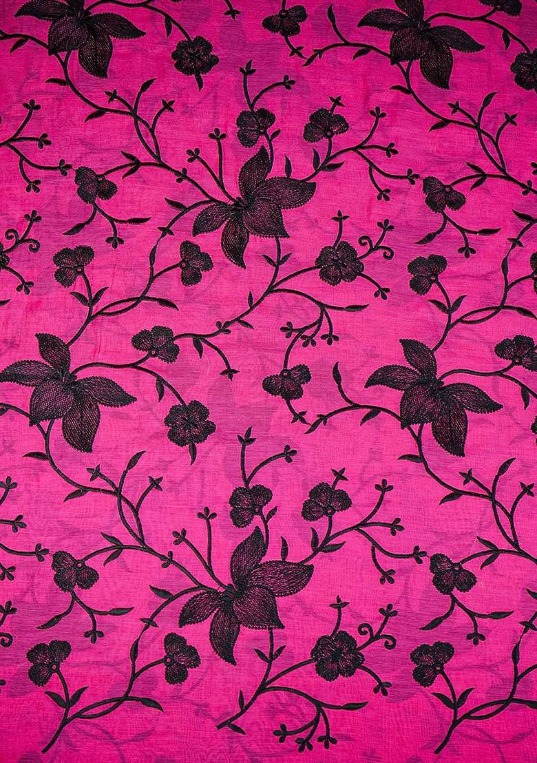 Hot Pink Embroidered Chanderi Fusion Set - Indya