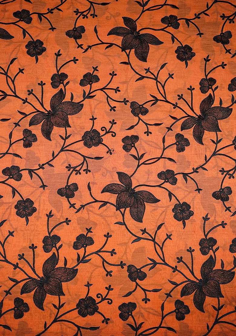 Orange Embroidered Chanderi Fusion Set - Indya