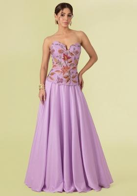 Lavender Purple Embroidered Organza Lehenga Set