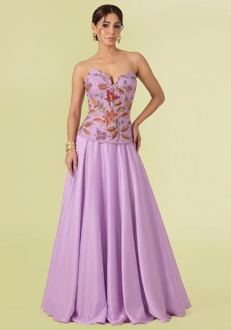 Lavender Purple Embroidered Organza Lehenga Set