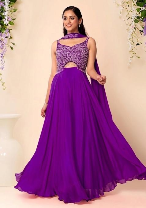 Purple Embellished Designer Anarkali With Dupatta