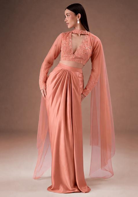 Coral Embroidered Handwork  Fusion Set