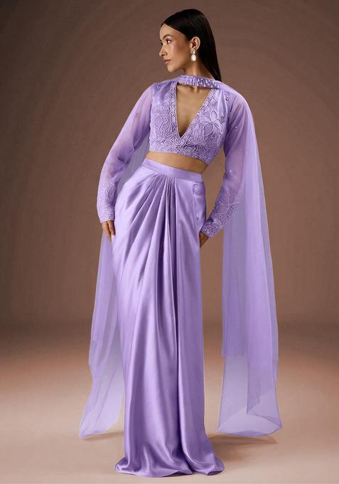 Lavender Embroidered Handwork  Fusion Set