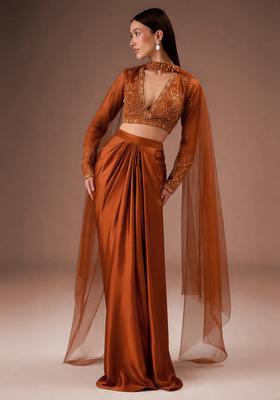 Rust Embroidered Handwork Fusion Set