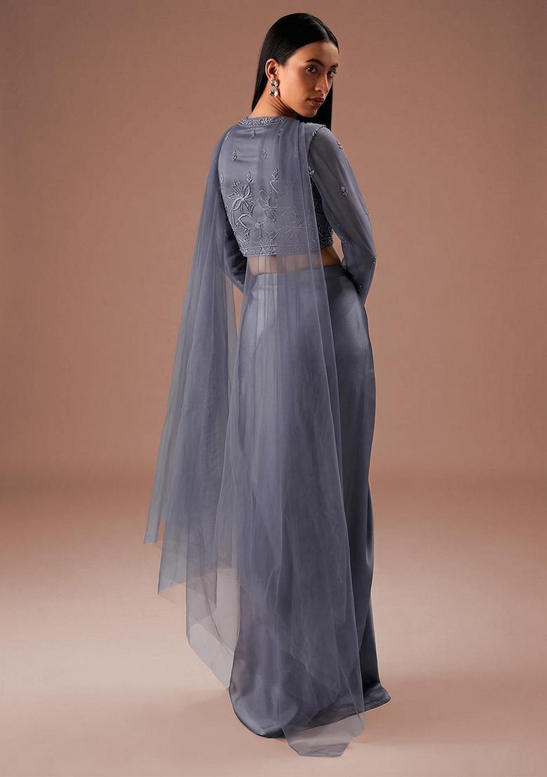 Steel Blue Embroidered Handwork Fusion Set - Indya