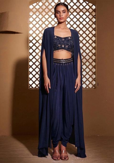 Blue Embroidered Handwork  Fusion Set