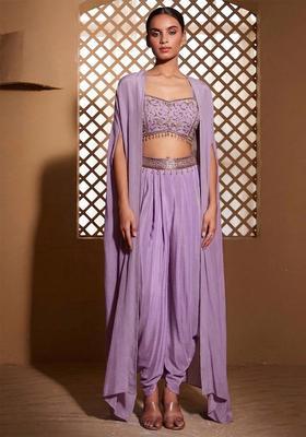 Lavender Embroidered Handwork  Fusion Set