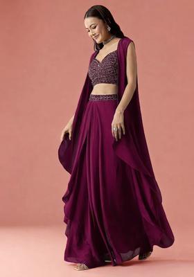 Wine Embroidered Handwork Fusion Set