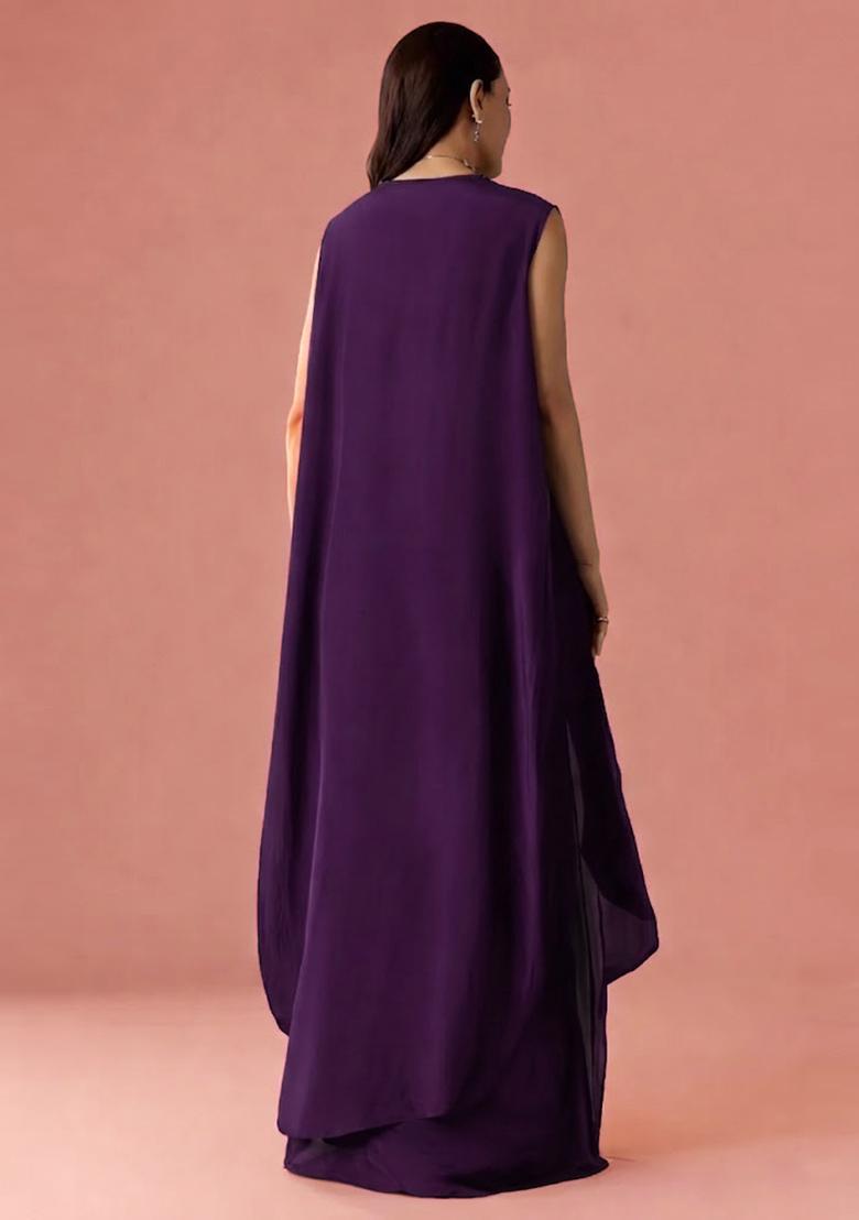 Purple Embroidered Handwork Fusion Set - Indya