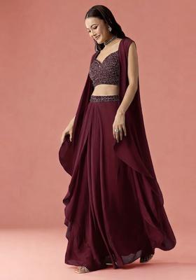 Wine Embroidered Handwork Fusion Set