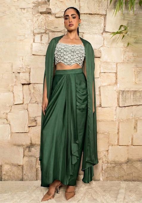 Emarald Green Embroidered Handwork  Fusion Set