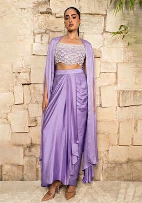 Lavender Embroidered Handwork  Fusion Set