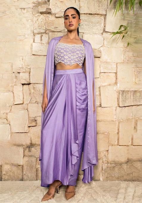 Lavender Embroidered Handwork  Fusion Set