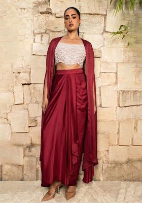 Maroon Embroidered Handwork Fusion Set