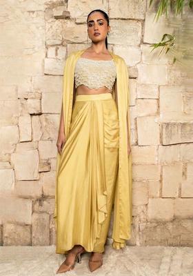 Yellow Embroidered Handwork  Fusion Set