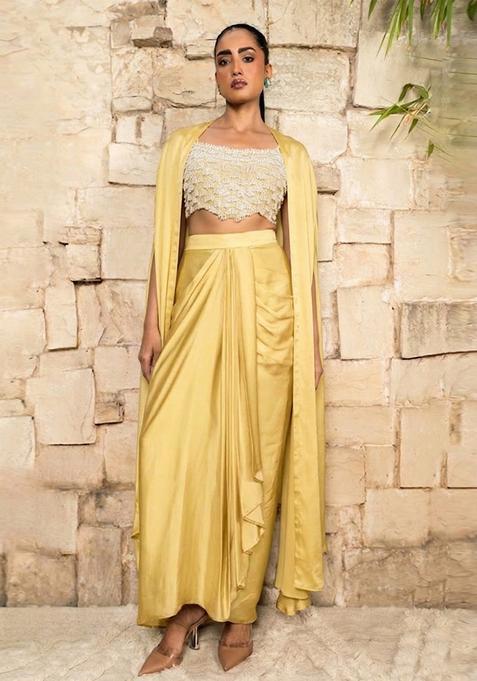 Yellow Embroidered Handwork  Fusion Set