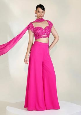 Pink Embroidered Handwork  Fusion Set