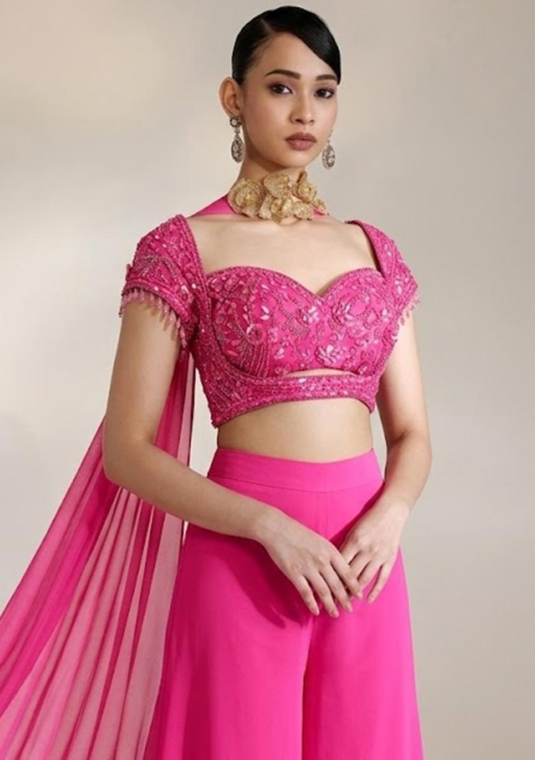 Pink Embroidered Handwork Fusion Set - Indya