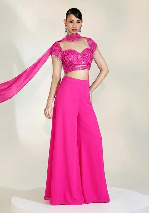 Pink Embroidered Handwork  Fusion Set