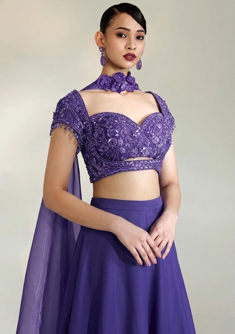 Purple Embroidered Handwork Fusion Set - Indya