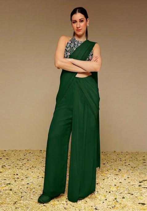 Green Embroidered Handwork  Fusion Set