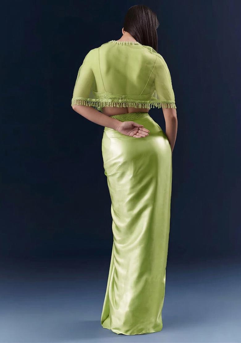Green Embroidered Handwork Fusion Set - Indya