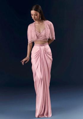 Rose Pink Embroidered Handwork  Fusion Set