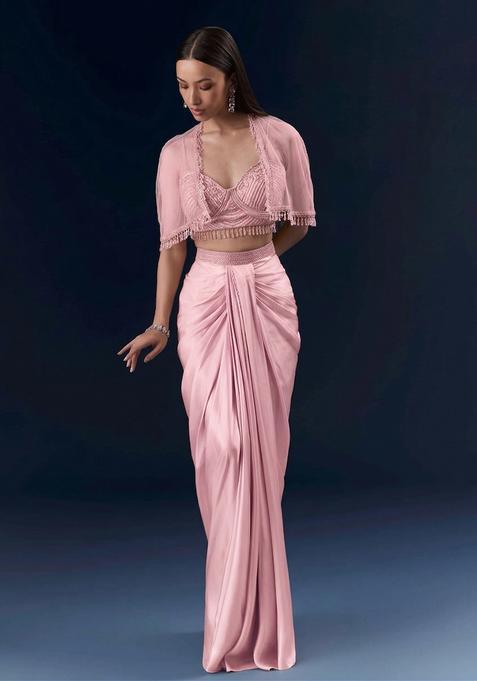 Rose Pink Embroidered Handwork  Fusion Set