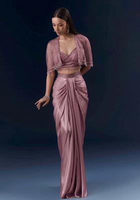 Dusty Rose Embroidered Handwork  Fusion Set