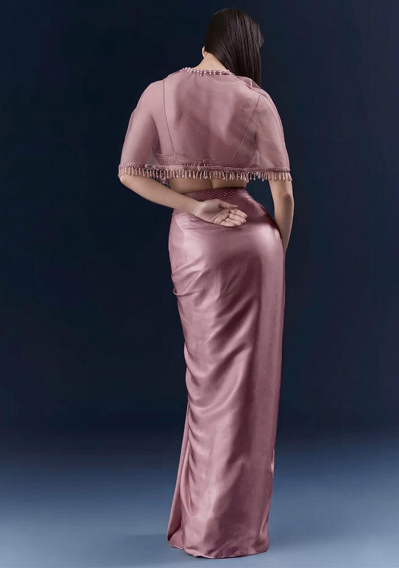 Dusty Rose Embroidered Handwork Fusion Set - Indya