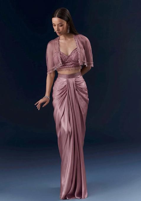 Dusty Rose Embroidered Handwork  Fusion Set