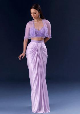 Lavender Embroidered Handwork  Fusion Set