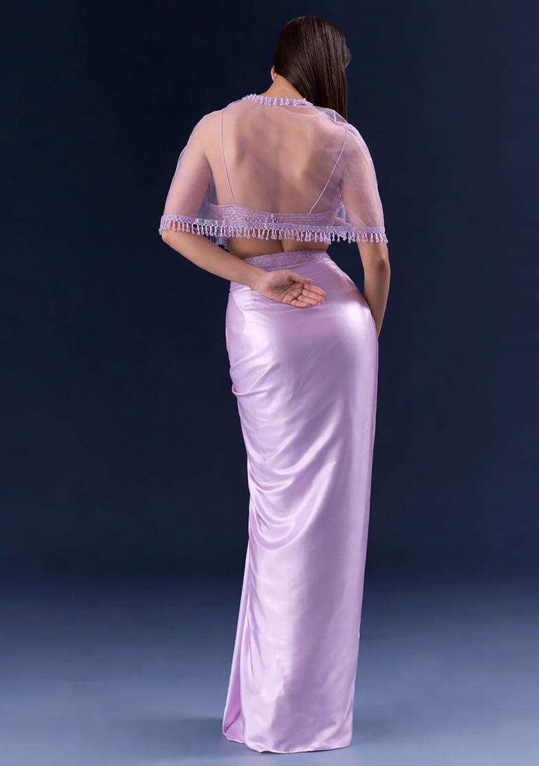 Lavender Embroidered Handwork Fusion Set - Indya
