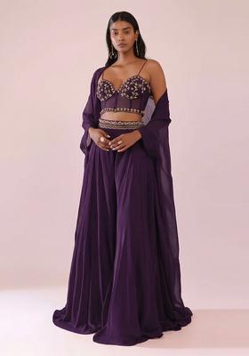 Purple Embroidered Handwork Fusion Set