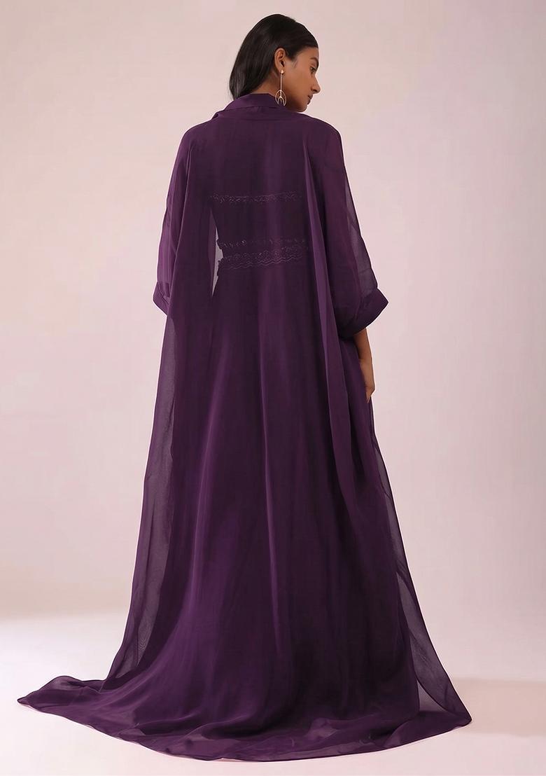 Purple Embroidered Handwork Fusion Set - Indya