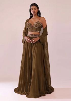 Brown Embroidered Handwork  Fusion Set