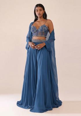 Blue Embroidered Handwork Fusion Set
