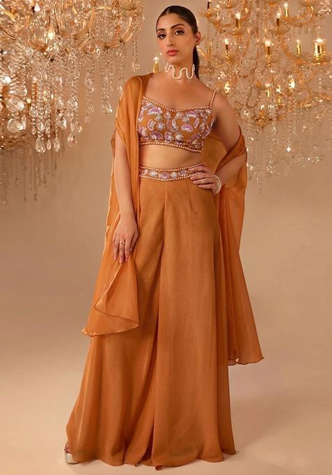 Rust Embroidered Handwork  Fusion Set