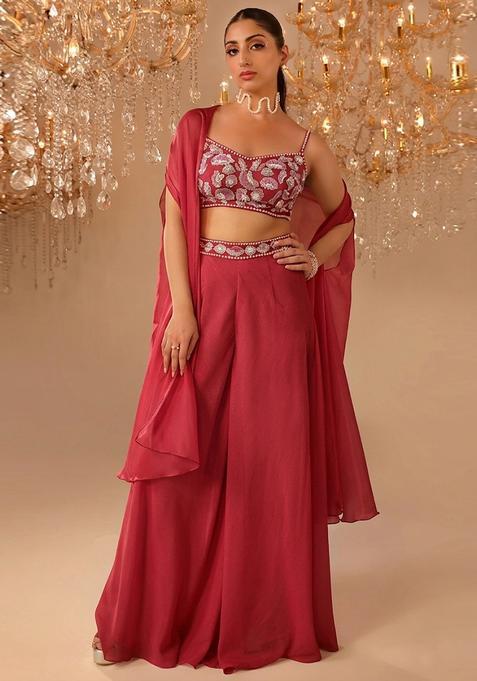 Pink Embroidered Handwork  Fusion Set