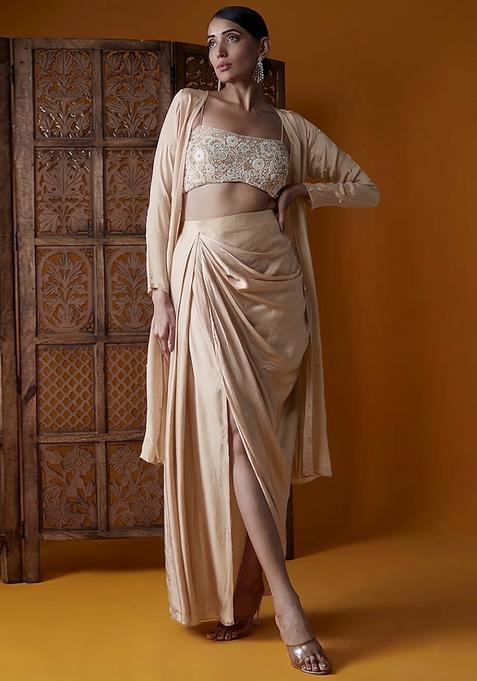 Beige Embroidered Handwork  Fusion Set