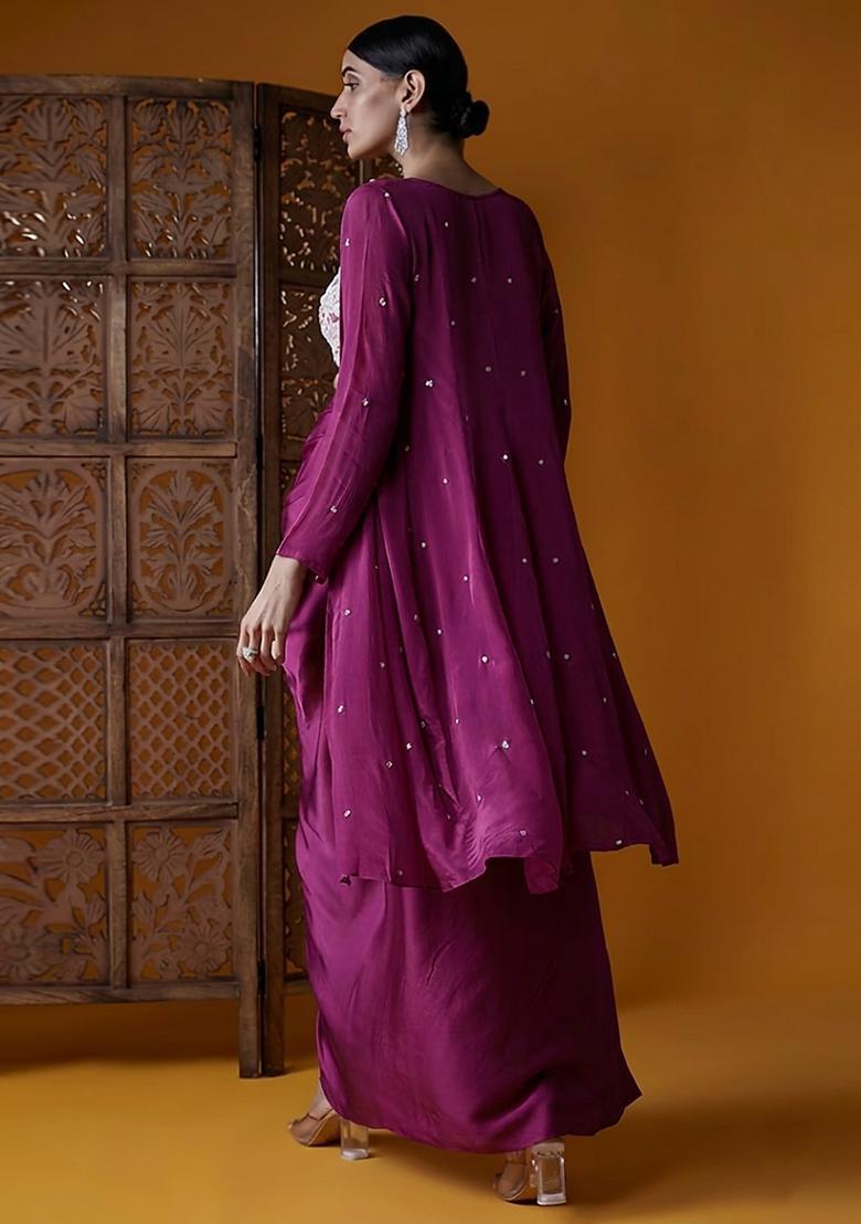 Purple Embroidered Handwork Fusion Set - Indya