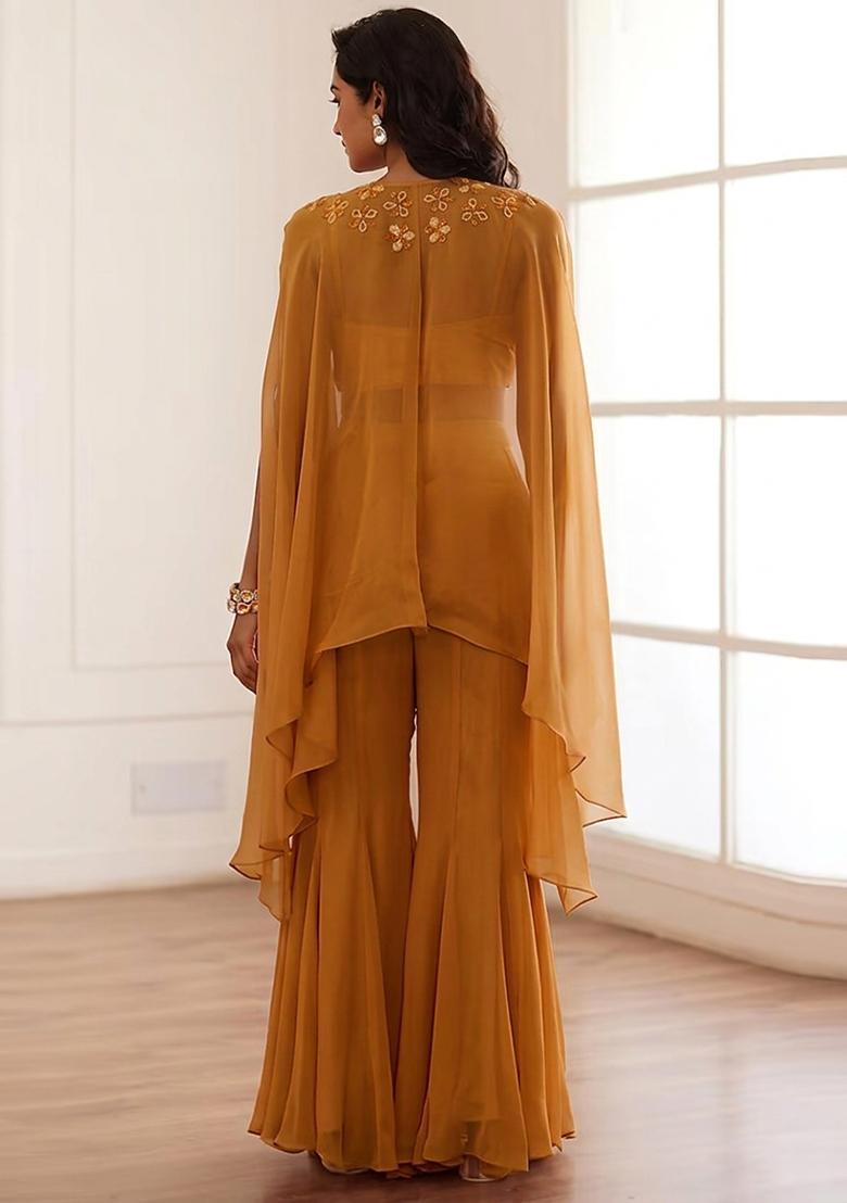 Brown Embroidered Handwork Fusion Set - Indya