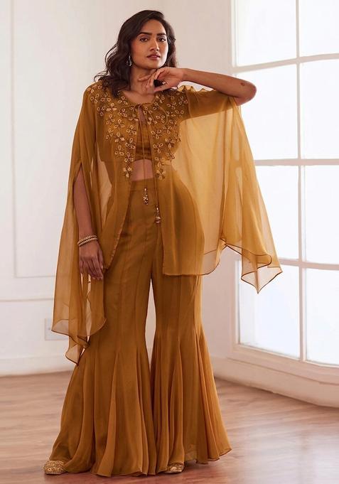 Brown Embroidered Handwork  Fusion Set