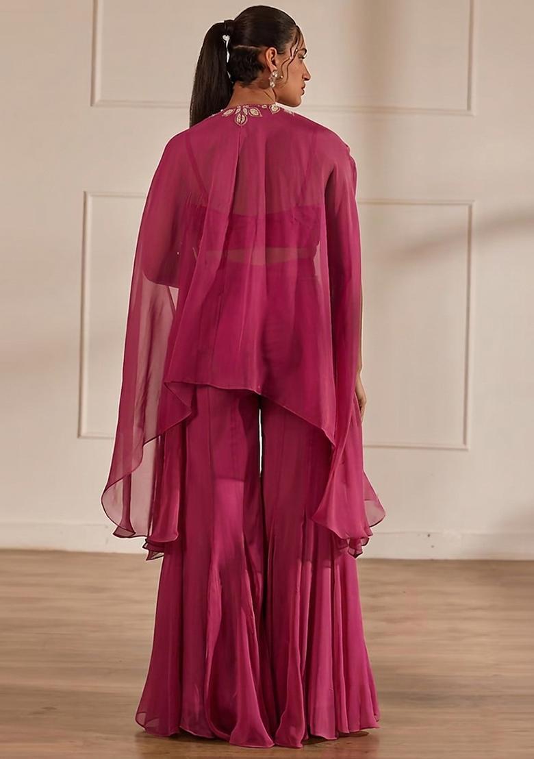 Pink Embroidered Handwork Fusion Set - Indya