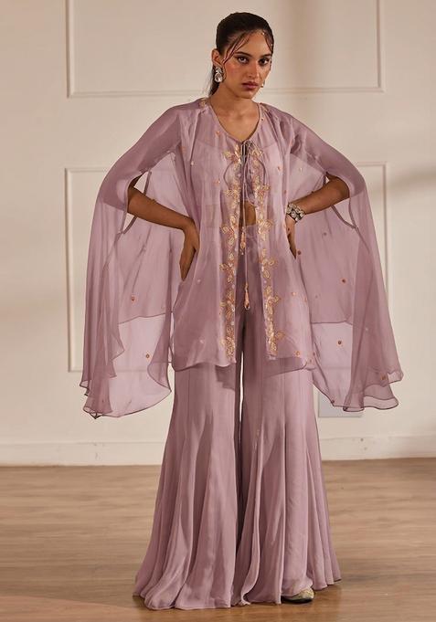 Lavender Embroidered Handwork Fusion Set