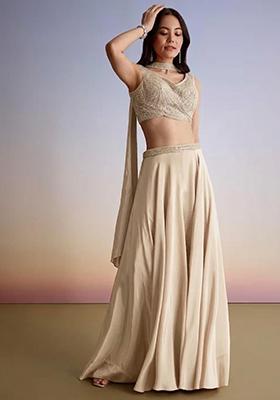 Beige Embroidered Handwork  Fusion Set