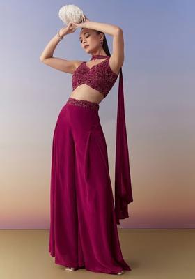 Pink Embroidered Handwork  Fusion Set