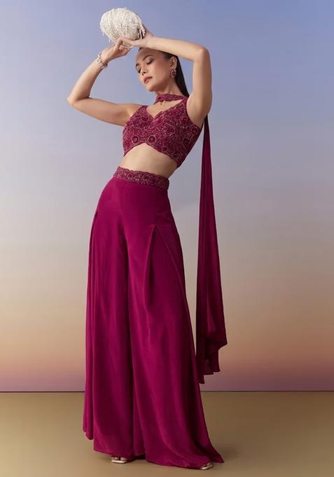 Pink Embroidered Handwork  Fusion Set