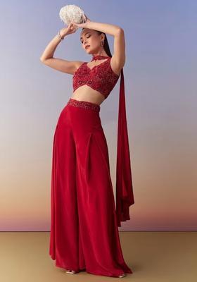 Red Embroidered Handwork  Fusion Set